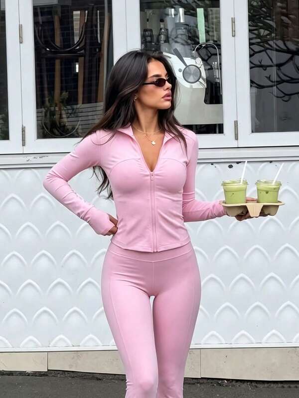 Yoga Jacket Zipper Long Sleeve Flare Leggings Yoga Set Naked Feel Fitness Workout Yoga Outfit