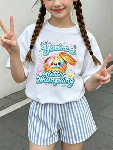 Tween Girl Casual Fun Print Crew Neck Short Sleeve Pullover T-Shirt Summer Top - White - View 1