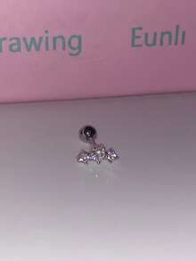 1pc Balletcore Bow Rhinestone Cartilage Ear Stud, Niche Silver Sweet Cool Earring For Women - Bow Earrings - View 9