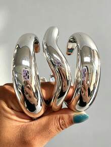 3/1pc Elegant Casual Silver CCB Wide Open Cuff Bracelet Set, Suitable For Women's Daily Wear, Gatherings, Beach Vacations And Parties, Gift - Silver - View 1