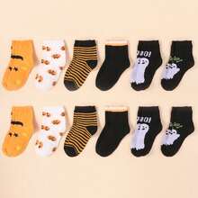 6 Pairs Halloween Kids Socks, Toddler Halloween Theme, Fall Decor Cute Socks For Girls, Festival Party Wear, Kids Fall Season Halloween - Multicolor - View 2