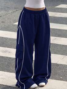 1pc Tween Girls Loose Casual Versatile Solid Color Outdoor Sports Workout Cargo Pants, Spring/Autumn - Blue - View 10