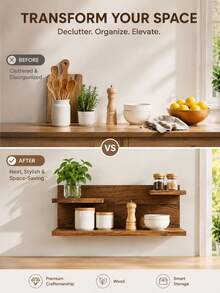 Wooden Rustic Bookshelf, Decorative Shelf/Wall Display Rack, Wooden Wall-Mounted Decorative Shelf, Farmhouse/Rustic/Country Wall Decor - View 4
