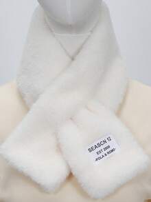 1pc Women's Plush Scarf, Winter Style Faux Rabbit Fur Thick Warm Neck Warmer, Versatile Simple Cross Collar - White - View 4