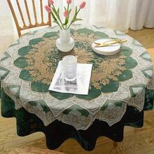 Round Vintage Medallion Tablecloth, Green Boho Baroque Polyester Table Cover With Ornamental Floral Pattern For Dining Table, Kitchen, Party Decor And Artistic Home Styling - A - View 3