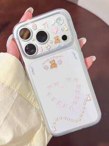 Ins Creative DIY Lens Protector Tempered Glass Film + Stickers + Tweezers Set, Compatible With Iphone 17 Pro Max Phone Lens Film, Niche Cute Illustration High-Definition Anti-Scratch Apple Phone Protection Film - Checkered Bear - View 4