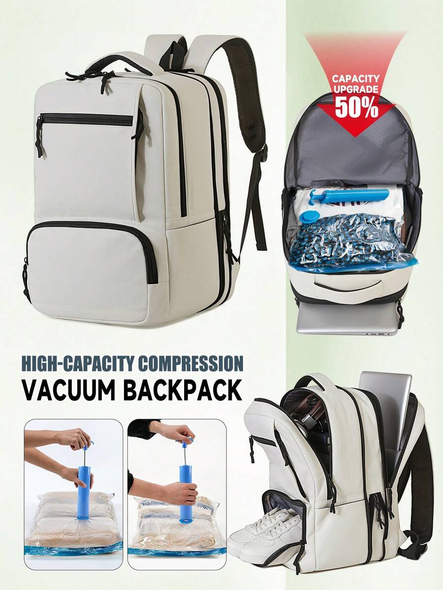 Myco Large Capacity Expandable Travel Vacuum Compression Backpack With Vacuum Pump Combo Set, Suitable For Cabin Bag Backpack 45x30x27CM, Easy Jet Travel Bag, Carry-On Backpack, 15.6 Inch Laptop Backpack, Underseat Cabin Bag - Multicolor - View 1