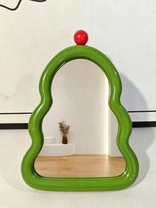 1PC Cute Christmas Tree Desktop & Wall‑Mount Makeup Mirror, Irregular Wavy Frame Vanity Mirror, Foldable Stand HD Cosmetic Mirror For Bedroom Dorm Table Wall Decor - Tree - View 2