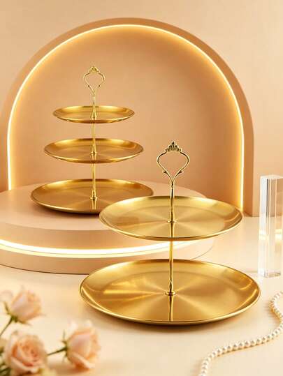 Luxury Stainless Steel 2-Tier/3-Tier Dessert Stand, Home Desktop Multi-Layer Storage Tray, Nordic Style Metal Pastry Display Plate. Suitable For Kitchen Countertop Storage, Office Desk Organization, Bathroom Vanity Storage, And Party, Picnic, Camping Scenarios. Minimalist Premium Texture, Sturdy And Durable, Both A Practical Storage Item And An Atmospheric Decor Piece, Suitable For Christmas, Thanksgiving, Valentine's Day, Mother's Day, Easter, Birthday Party, Wedding, Bridal Shower, Baby Shower, Garden Afternoon Tea And Daily Home Decor.