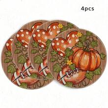 1/4/6pcs Autumn Collection Wood Grain Bottom Football Heart Pumpkin Hand-Painted Pattern Placemats, Suitable For Home Kitchen, Made Of Polyester Fiber, Kitchen Table Decoration, And Party Scene Decoration - Multicolor - View 12