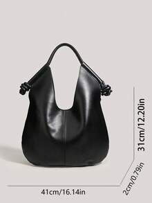Tote Bag With Knotted Shoulder Strap, Contrast Stitching Detail, Relaxed Casual Vibe, Loose Large Capacity, Suitable For Commuting, Shopping, Travel, Outings, Premium Vintage Niche Design - Black - View 2