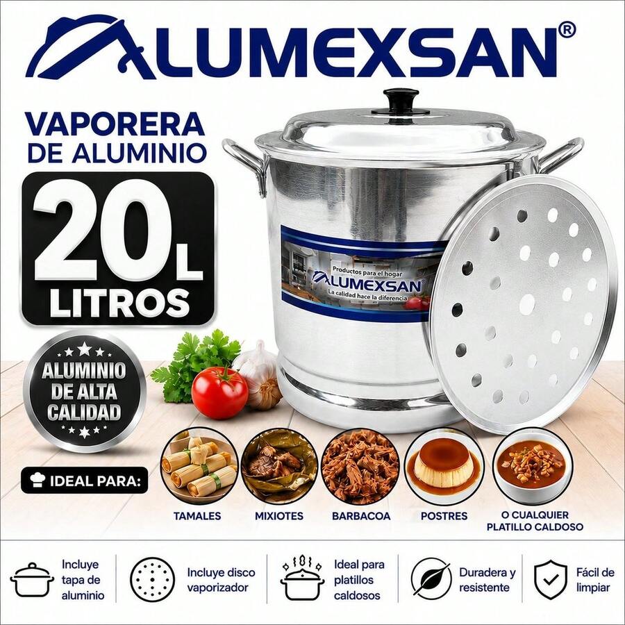 vaporera de aluminio capacidad de 20 litros de la marca alumexsan #30 - Ver 1