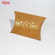 1/10/30pcs Christmas Golden Foil Pattern Gift Pillow Box, Snowman Party Favor Packaging Set For Holiday Celebrations - Multicolor - View 11