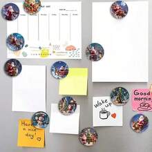 12pcs/Set Round Glass Santa Claus, Reindeer, Snowman Fridge Magnets, Fridge Magnets, Home Kitchen Decor Creative Fridge Magnets, Magnetic Fridge Magnets, Photo Information Stickers, Christmas Decoration - Style a - View 2