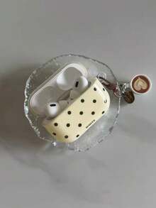 Ins Minimalist Coffee Bean Black Polka Dot Earbud Cover With Coffee Cup Charm Keychain, Aesthetic Protective Shell ForAirPods 4 /ForAirPods 5 /ForAirPods Pro /ForAirPods 3 /ForAirPods 1/2 - Multicolor - View 5