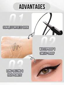 MISSLYN 2pcs Liquid Eyeliner Set, Vegan, Waterproof, Smudge-Proof, One-Stroke Line, High Pigment, Long-Lasting, Rich Color, All-Day Wear, Suitable For Teenagers, Beginners, Makeup Enthusiasts, Applicable For School, Commute - #Set1 - View 3