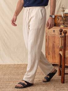 glestore Men's Retro-Style Cotton Casual Pants With Antique Coin Print-Versatile For Casual And Commuting Wear, Suitable For All Seasons - Apricot - View 3