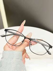 1pc High-Quality Silver Rectangular Full-Frame Metal Clear Lens Narrow Frame Glasses For Women, Fashion Accessory Suitable For Daily Wear, Back To School, Office And Outdoor Use - Multicolor - View 5