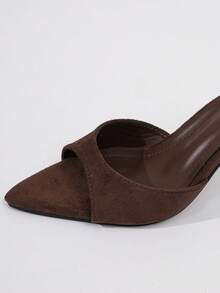 Women's Pointed Toe Mule Sandals, Brown Slip-On Open Toe Kitten Heel Shoes, Suitable For Formal And Casual Wear, Summer High Heel Shoes - Coffee Brown - View 8