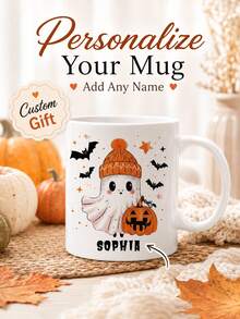 Personalized Halloween Mug, Spooky Gift, Customized Cute Ghost Halloween Mug, Spooky Ghost Mug Gift, Customized Halloween Mug - Multicolor - View 4