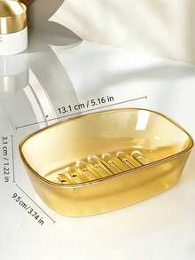 1 pieza Jabonera transparente con borde dorado multicolor y ranura de drenaje incorporada, estilo minimalista de lujo, adecuada para almacenamiento de jabón en baño, ducha y encimera - Versión mejorada A - Ver 5