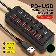 Wowssyo 12-In-1 65W Fast Charging Adapter 6 USB+6 Type-C Multiport Power Hub Universal USB-C Charger Station For Laptop Phone Tablet Data Cable Data Cable - Multicolor - View 6