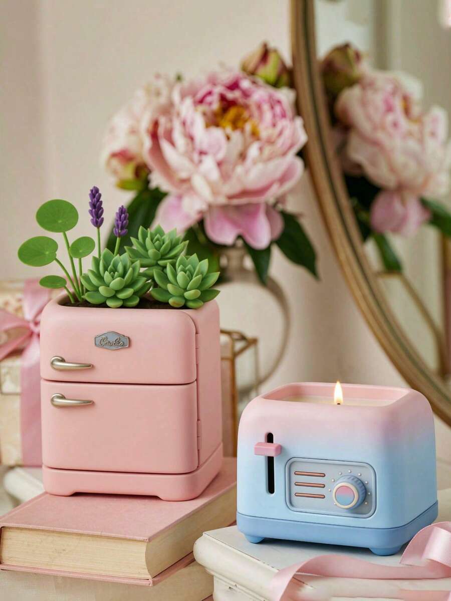 Vintage Mini Fridge Toaster Flower Pot Silicone Mold, DIY Cement Gypsum Aromatherapy Candle Container Mold, Soft Silicone, Easy Release, Suitable For Casting Cement, Gypsum, Aromatherapy Wax, Create Creative Succulent Mini Flower Pots, Desktop Decor, Aromatherapy Containers - Silicone Mold - View 1