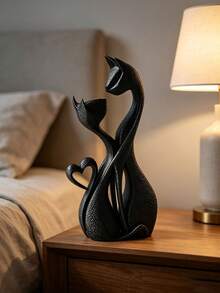 Abstract Couple Cat Figurine, Art Resin Style Cat Statue With Heart Detail, Decorative Animal Sculpture For Tabletop Living Room Bedroom Office Shelf Home Decor, Assorted Solid Colors - Multiple Styles - View 7