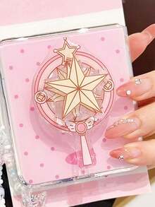1 Piece Of Adjustable Phone Stand, Korean-Style "Turning Stars" Cartoon Airbag Phone Case Holder That Can Be Stuck On, Universal For IPhones And Android Phones. It's A Gift Suitable For Birthdays, Family Members And Friends. It Has Handles For Pushing And Pulling. Phone Accessory. - Multicolor - View 1