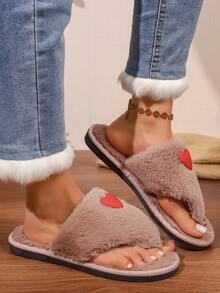 Women's Beach Fluffy Fuzzy Flip Flops, Plush Slippers For Bedroom And Home, Autumn/Winter Cute Decorative Open Toe Soft Fluffy Slippers - Khaki - View 4
