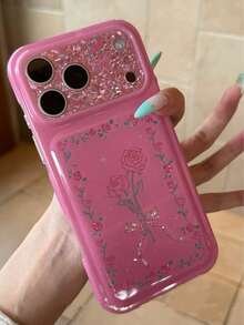 Sweet Cool Retro New Chinese Style Rose & Lily Flower Phone Case Compatible With Apple 8 Pro Max, 17 Pro, 17, 16, 15, Women's New Fashion Anti-Drop Protective Cover, Unique & Stylish - Hot Pink - View 2