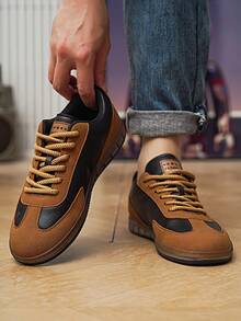 Sepatu Skate Pria Model Low-Top Bertali, Gaya, Sol Karet Tahan Aus, Cocok Untuk Pemakaian Sehari-hari dan Aktivitas Lari dan Kebugaran - Coklat - View 7