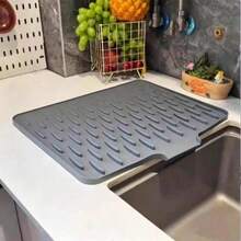 Universal Silicone Sink Mat, Water Flow Guide, Dish Drying Mat, Heat Resistant, Wear-Resistant And Durable, Suitable For Kitchen Drainage And Garden Drainage - Grey - View 9