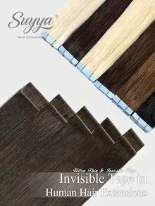 SUYYA 10pcs Dark Brown Seamless Invisible Hair Extensions Straight Human Hair Invisible Hair Patches - S2 - View 1