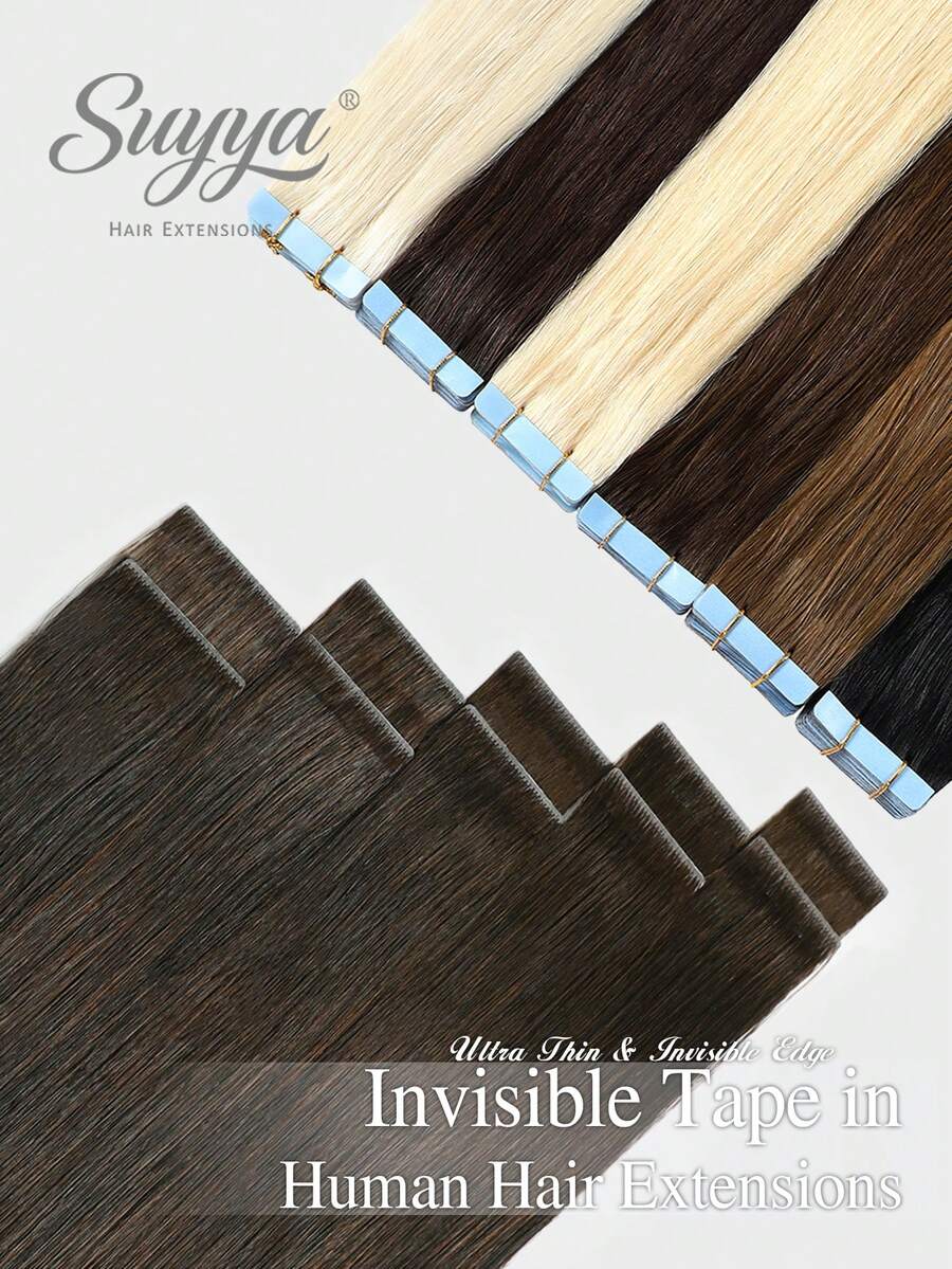 SUYYA 10pcs Dark Brown Seamless Invisible Hair Extensions Straight Human Hair Invisible Hair Patches - S2 - View 1