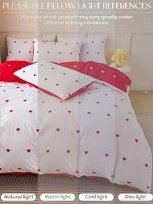 2/3pcs White & Red Heart Pattern Reversible Duvet Cover Set, Soft & Breathable Microfiber, Easy Care, Luxury Hotel Style, Suitable For Mom, Dad, Friends, King/Queen/Full/Double Bed, Dorm Bedding, Back To School Essential - Red and White - View 9