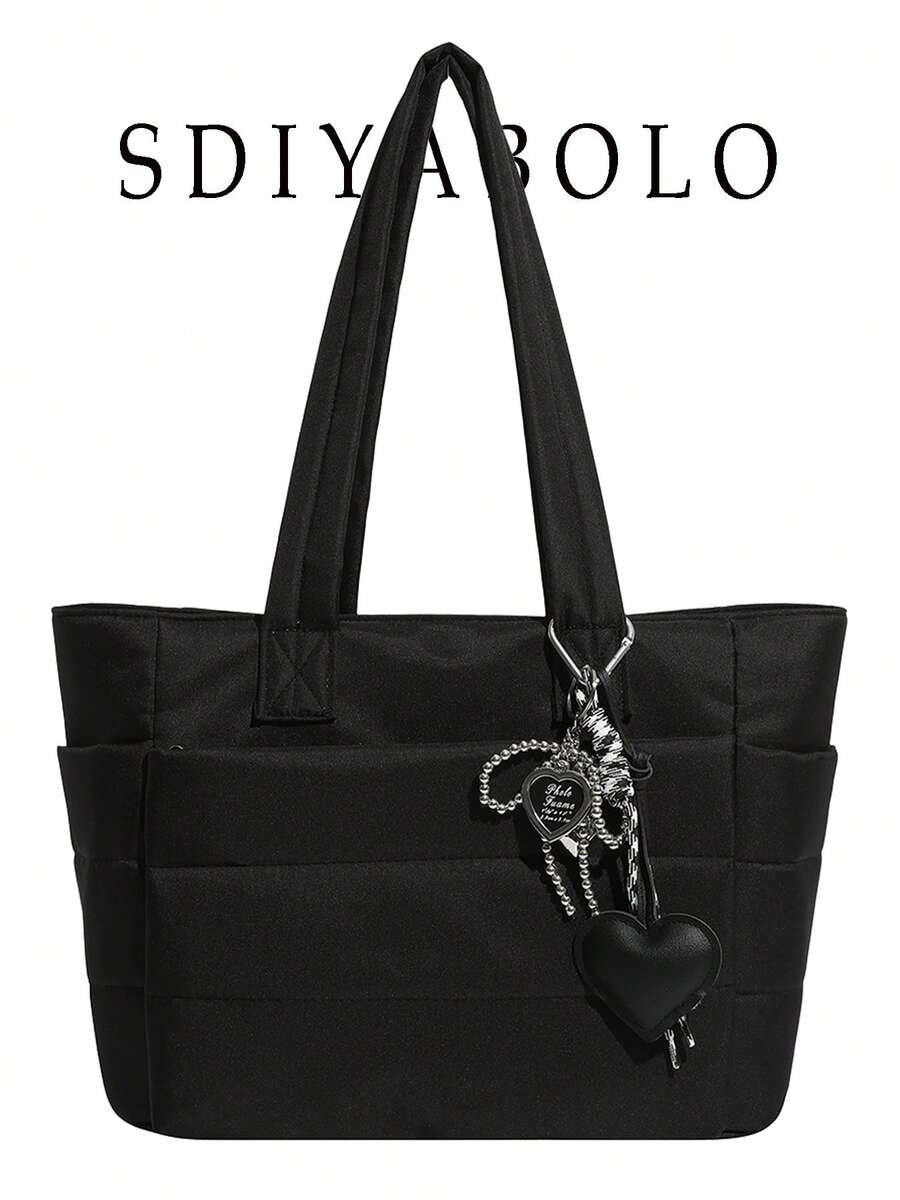 Women's Tote Bag, Lightweight Fluffy Handbag, Suitable For Travel, Work, Beach, Gym, Shopping - Black - View 1