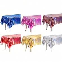 1/2pcs Purple Holographic Laser Tablecloth, Bright Purple Plastic Tablecloth, 54" X 108" Foil Disposable Rectangular Tablecloth, Suitable For Birthday Party, Wedding Anniversary, Bachelor Party, Dining Table Decor - Multicolor - View 6