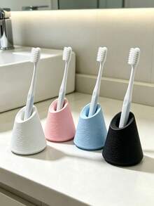 1/2/3/4/5pcs Mini Textured Slanted Toothbrush Holder, Multi-Color Single Toothbrush Stand, Bathroom Sink Organizer, Simple INS Style, Student Dorm, Travel, Toiletries Storage Decor - Multicolor - View 2