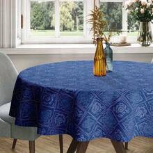 Round Navy Geometric Tablecloth, Classic Pattern Polyester Table Cover For Dining Table, Kitchen, Everyday Use, Modern Home Decor And Casual Family Dining Styling - A - View 8