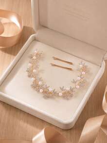 1pc Women's Pearl Alloy Rhinestone Headband, Bridal Wedding Princess Hair Accessory, Suitable For Party, Birthday, Ceremony, Valentine's Day Gift - Gold - View 3