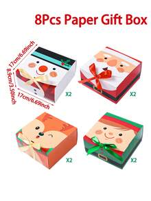 8件組聖誕禮物盒附緞帶,聖誕快樂禮品包裝盒,聖誕老人、雪人、鹿、小精靈設計,聖誕派對伴手禮盒,聖誕裝飾,居家聖誕裝飾,冬季裝飾 - 彩色 - 查看 5