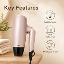 Hair Dryer Foldable High-Power Hair Dryer With Strong Airflow. Features 2 Wind Speeds And 4 Heat Settings For Fast Hair Drying And Styling. Built-In Auto Overheat Shut-Off Protection, Comes With Detachable Nozzle. Ideal For Home And Travel Use. - Rose Gold - View 7
