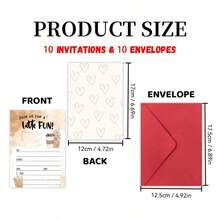 10 Invitation Cards And 10 Envelopes, Double-Sided Design - Perfect For Birthday, Graduation, Wedding, Back To School Or Friendship Day Celebrations, Dessert Party, Coffee Gathering - A - View 8