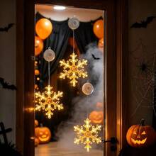 3pcs Christmas Window Hanging Decor Snowflake Suction Cup LED Lights, Indoor Atmosphere Decoration Lights, Suction Cup Snowflake Curtain Lights, Battery Powered (Batteries Not Included), Holiday Party String Lights, Suitable For Christmas - Multicolor - View 3