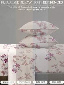 4-Piece Plant Floral Leaf Pattern Bedding Set, Easy Care Soft Bedding Set (1 Flat Sheet + 1 Fitted Sheet + 2 Pillowcases), Knitted Bed Sheet Set Suitable For King/Queen/Full/Twin Size, Fits 11.8 Inch Deep Mattress, Soft Breathable Wrinkle-Resistant - Multicolor - View 5