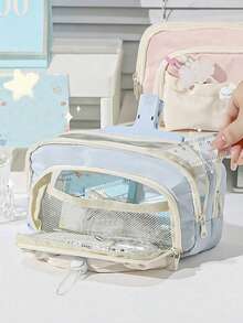 Large Capacity Oxford Cloth Pencil Case - Creative Tent-Style Design, Multi-Layer Storage, Can Hold Pens, Markers And Cosmetics, Portable Desktop Organizer, Pencil Box, Cosmetic Storage Box - Multi Colors - View 3