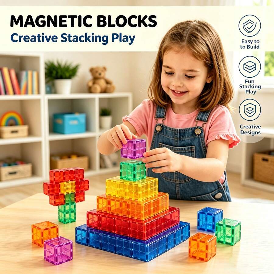 50/75/100pcs Macaron Color Magnetic Building Blocks, Magnetic Cube STEM Construction Toy, DIY Stacking Educational Toy Set, Montessori Fine Motor Skill Training Gift For Children And Toddlers