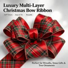 5yd/63mm(2.5inch) Glossy Satin Wired Ribbon, Christmas Red & Green Plaid, Bow Ribbon, Burlap, For Party Decoration/Party Wreath/Handmade/Bow Making/Home Decor - Holiday Ribbon Set - View 6