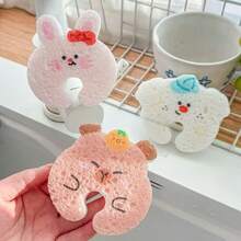 1pc Cute Animal Hanging Dish Sponge, Compressed Wood Pulp Cotton Kitchen Dish Scrubber, Magic Cleaning Scrub Brush - Multicolor - View 6